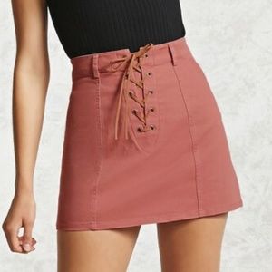 💕2 for $15💕 Forever 21 Lace-Up Denim Pink Mini Skirt